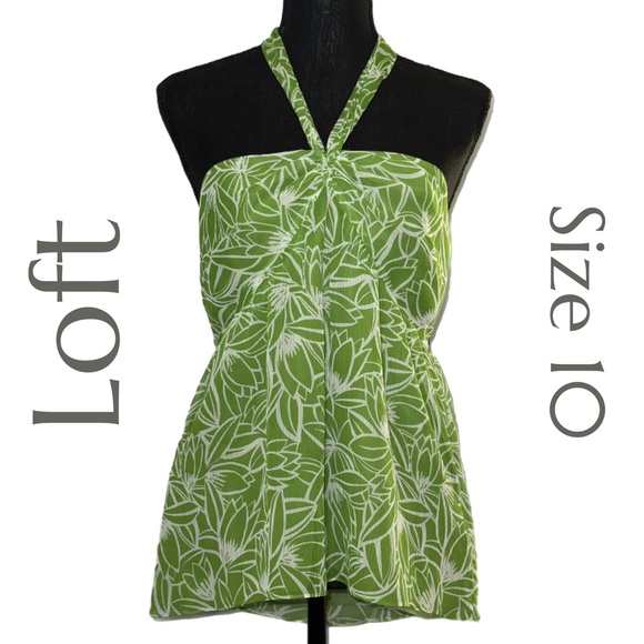 Ann Taylor Loft - Green Floral Halter Top - Size 10 - Picture 2 of 9